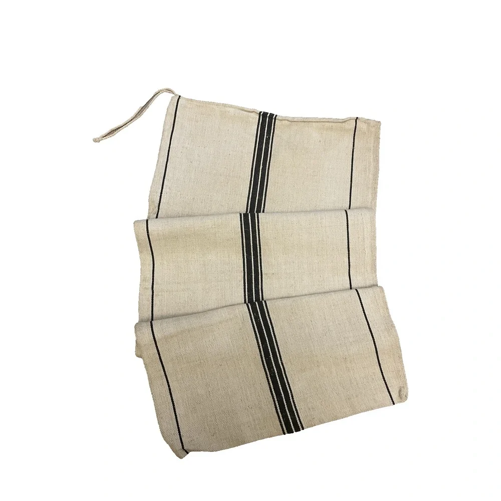 Rustic Vintage  Grain Feed Sack Hemp/Cotton Heavy Nubby Black Stripe‎